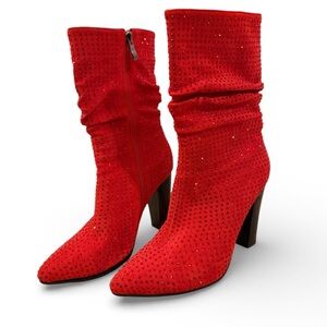 Elegant Red Rhinestone Women's Boots